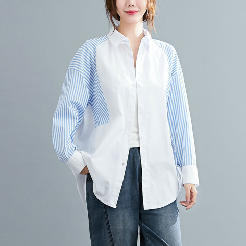 Title 6, Plus Fat Striped Stitching Shirt Fat MM Plus Size