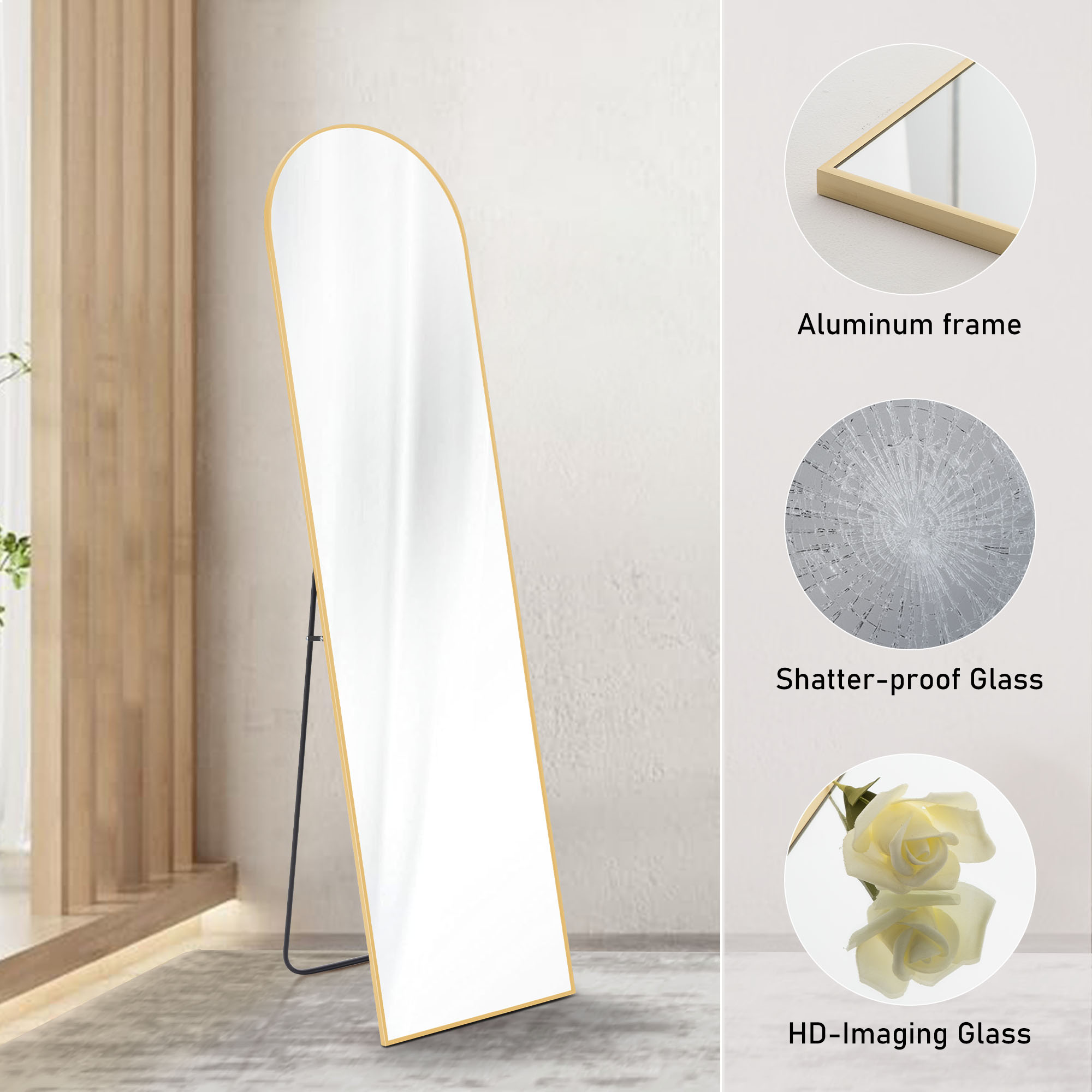 Floor Standing Mirror, Wall Mirror With Stand Aluminum Alloy Thin Frame — foto 9