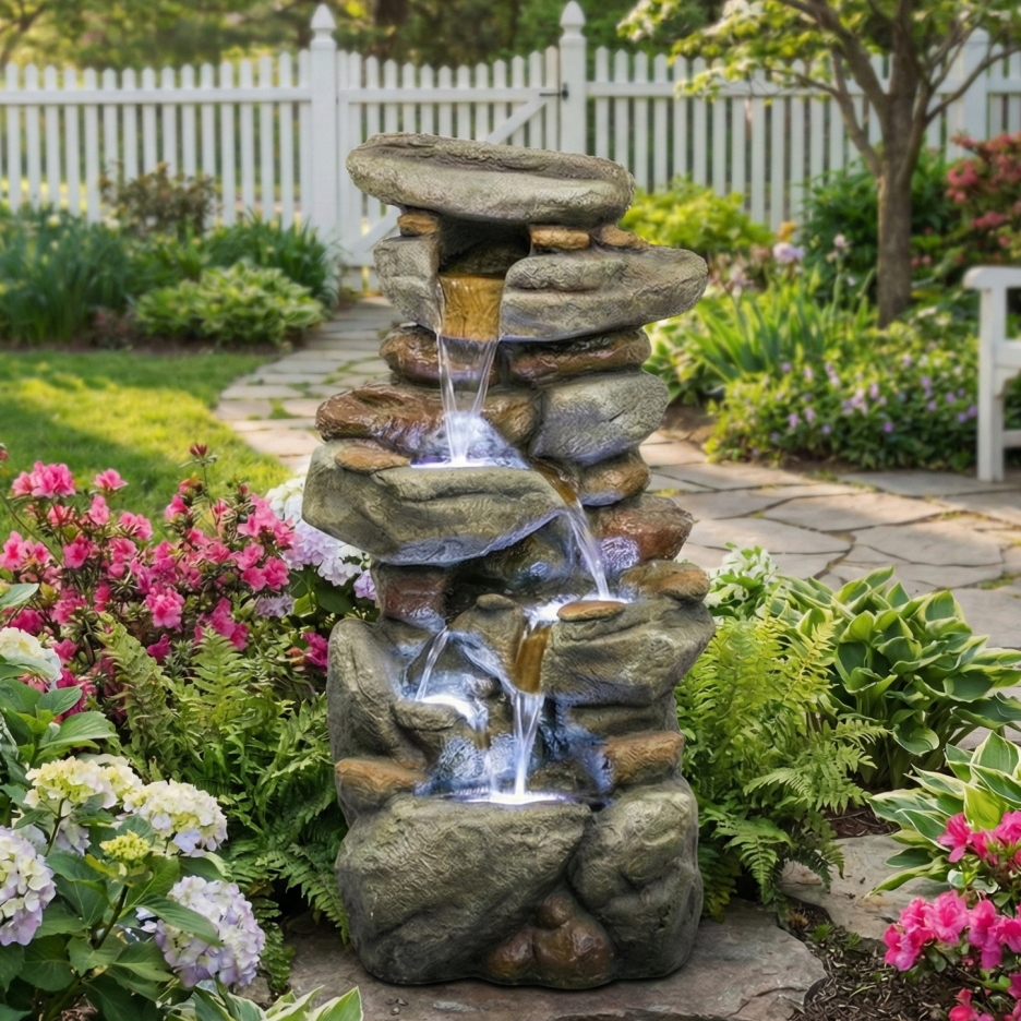 Outdoor Water Fountain Large - Stone Fountains With LED Light For Patio Yard Garden Backyard Decking Outdoor Or Entryway Decor 30inch — foto 2
