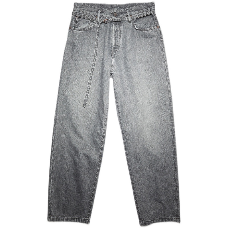 Washed Grey Classic Basic High Waist Cord Straight Leg Jeans