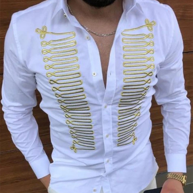 European And American New Men's Slim Printed Long-sleeved Shirt