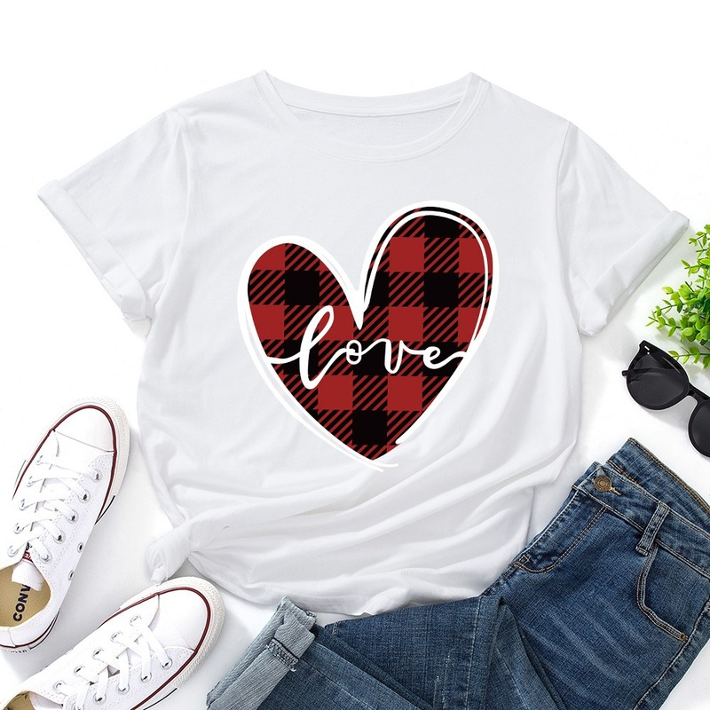 Title 5, Love Print Loose Round Neck Short Sleeve T-shir...