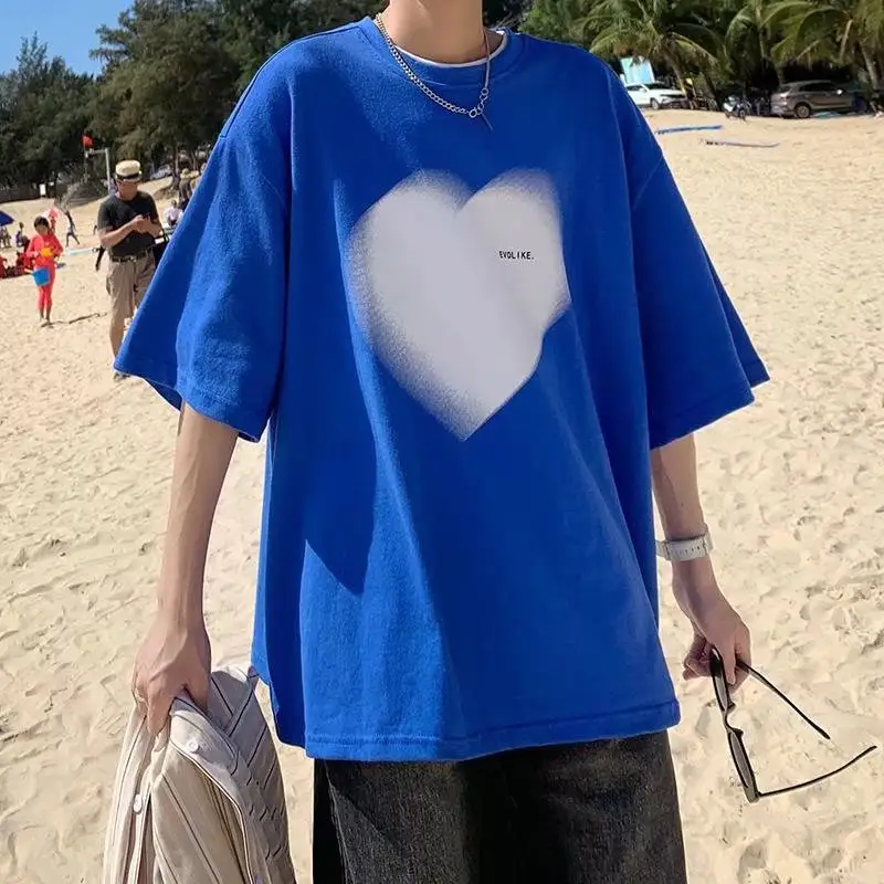 Heart Print Cotton Plus Fertilizer Oversized Short Sleeve T-Shirt