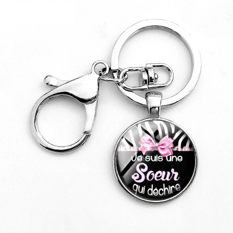 Tata Maman Mamie Qui Dechire Glass Dome Keychain With Lobster Clasp