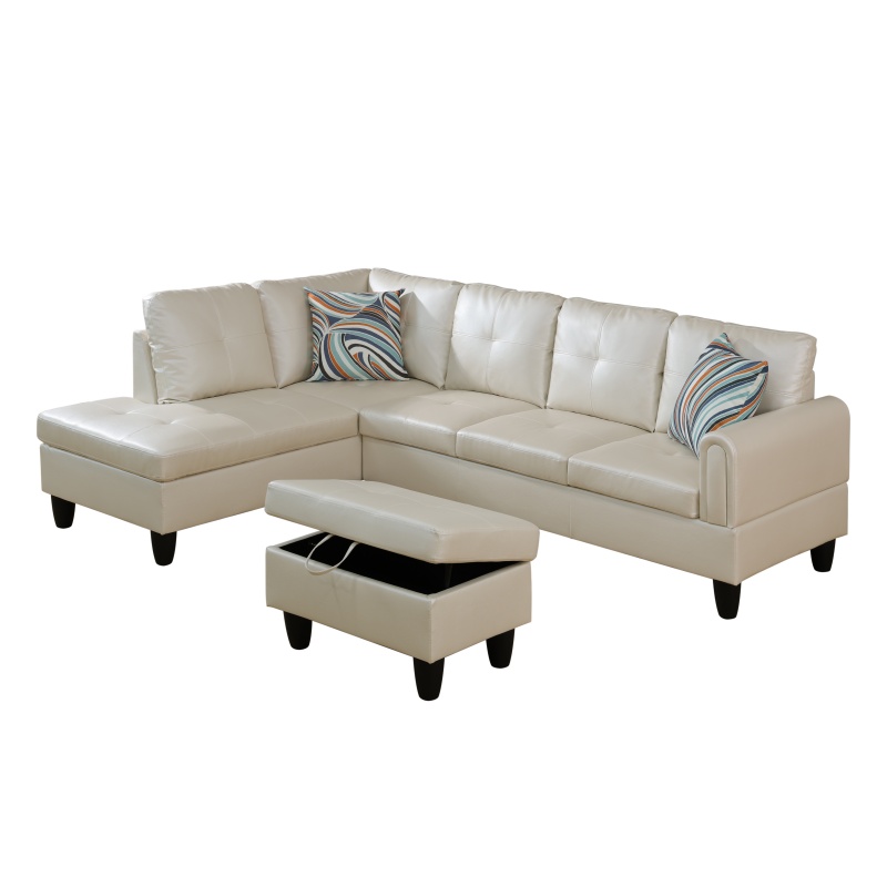 Pearl White Faux Leather 3-Piece Sofa Set - Image 2 of 4