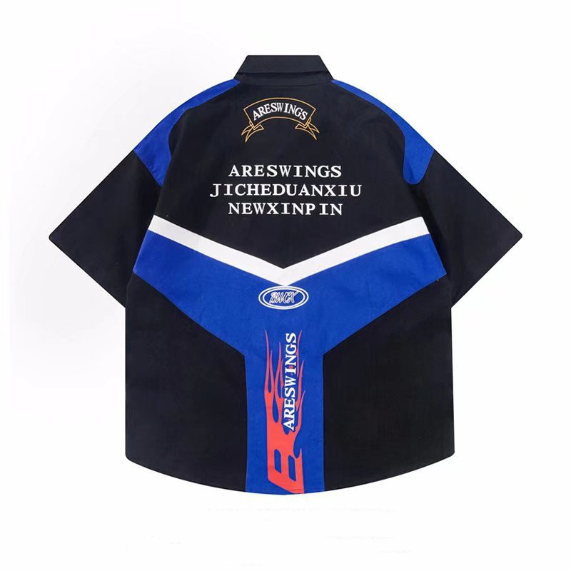 Antique Embroidery Heavy Locomotive Short Sleeved Shirt