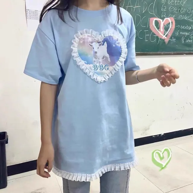 Long Short sleeved T shirt Top For Girlfriends Blue - Shop at LoveMi