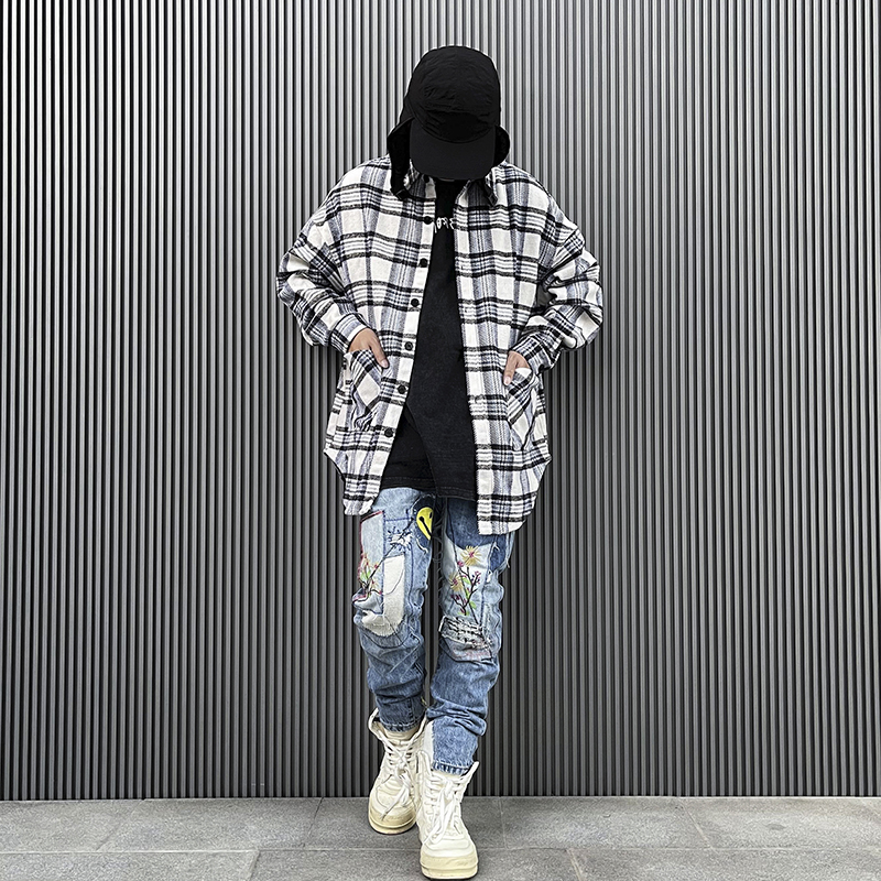 Loose Shirt Jacket With Short Front And Long Slits