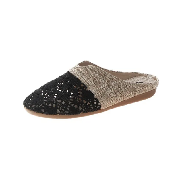 Linen Heelless One foot Hollow Sandals Black - Shop at LoveMi