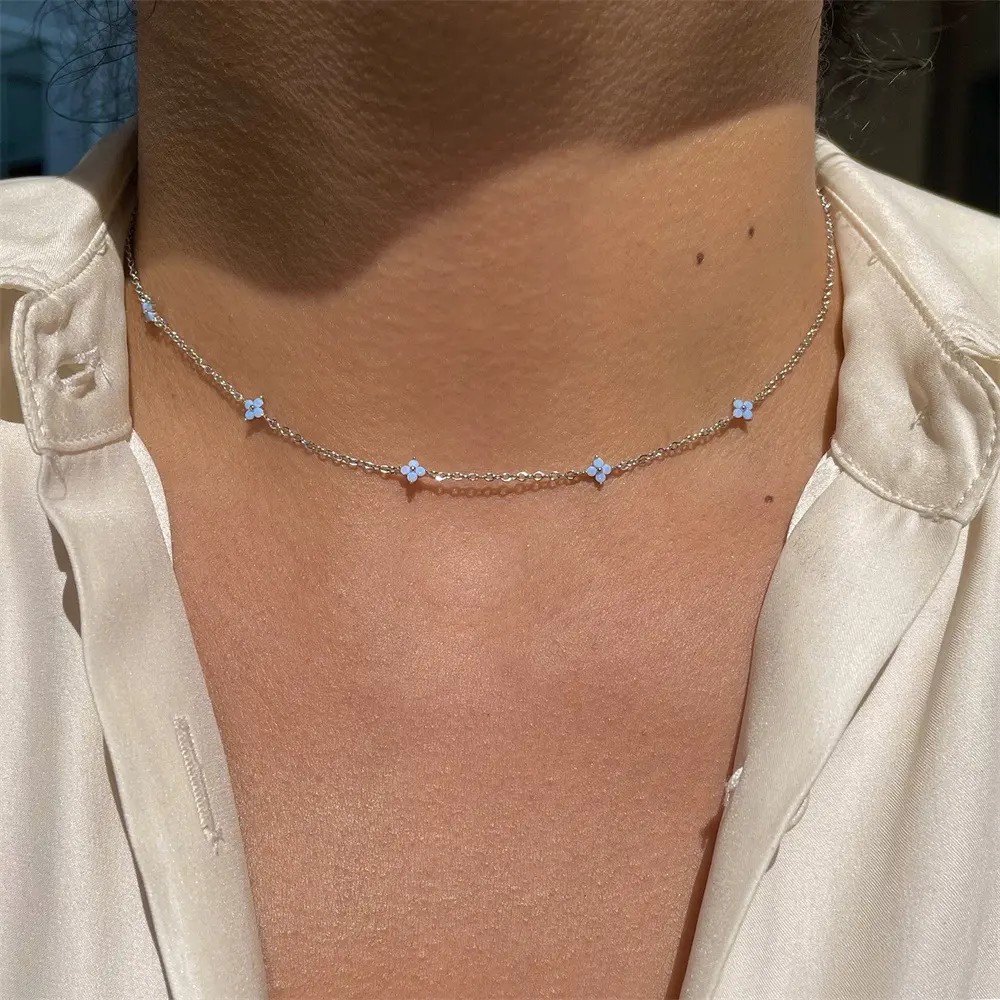 Style Fashion Blue Flower Necklace Vacation Beach Travel Spring