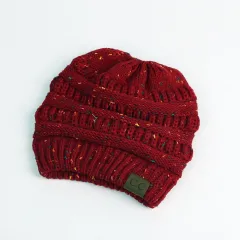 Europe And The United States New Knitted Ponytail Hat Wool Hood Outdoor Warmth - Red - View 1