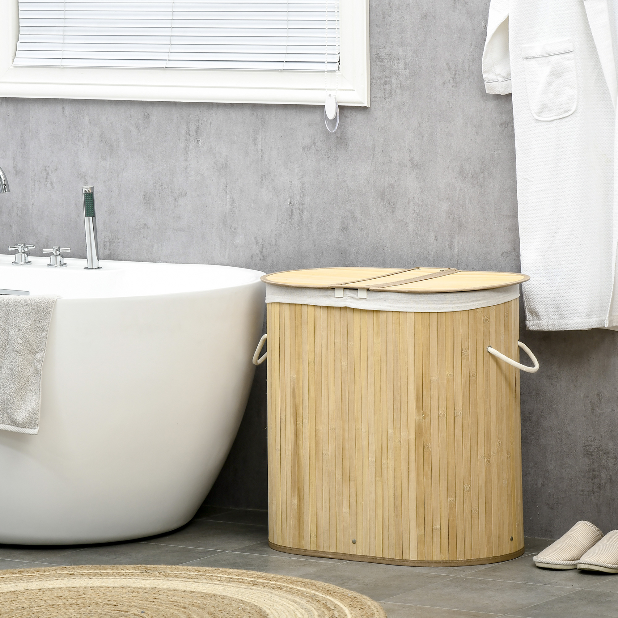Bamboo Laundry Basket With Lid, 100 Liters, Double-layer Compartments — image 4