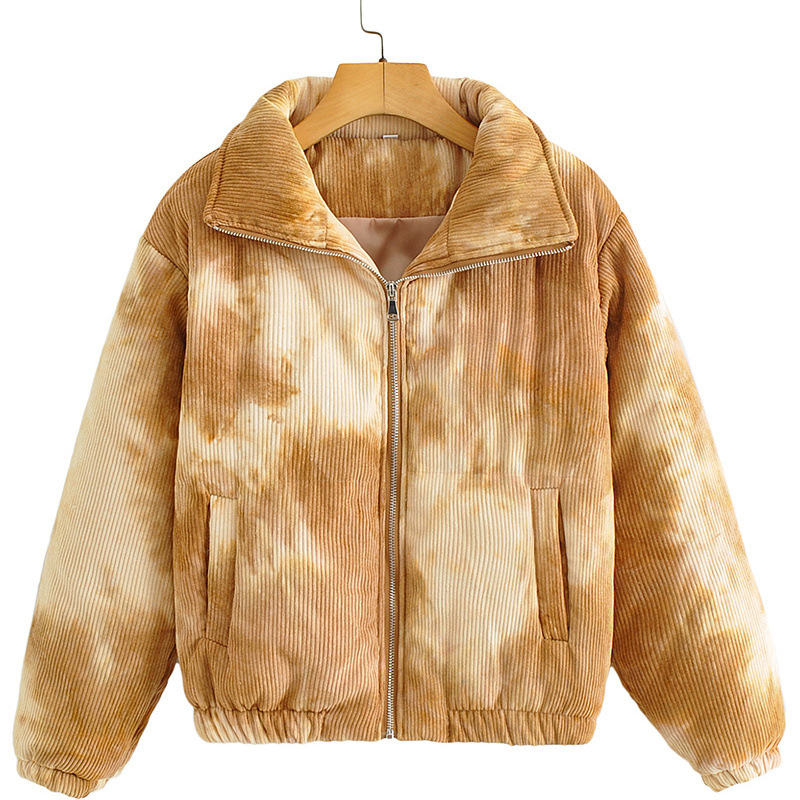 Colored Lapel Tie-dye Thick Warm Cotton Coat