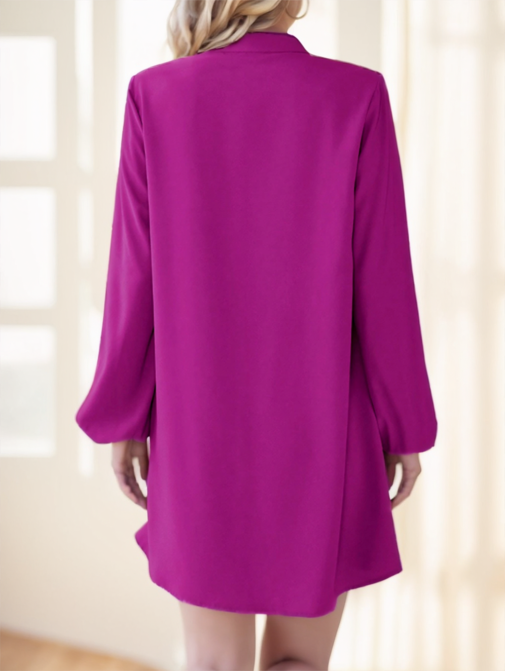 Round Neck Lantern Sleeve Shirt Dress