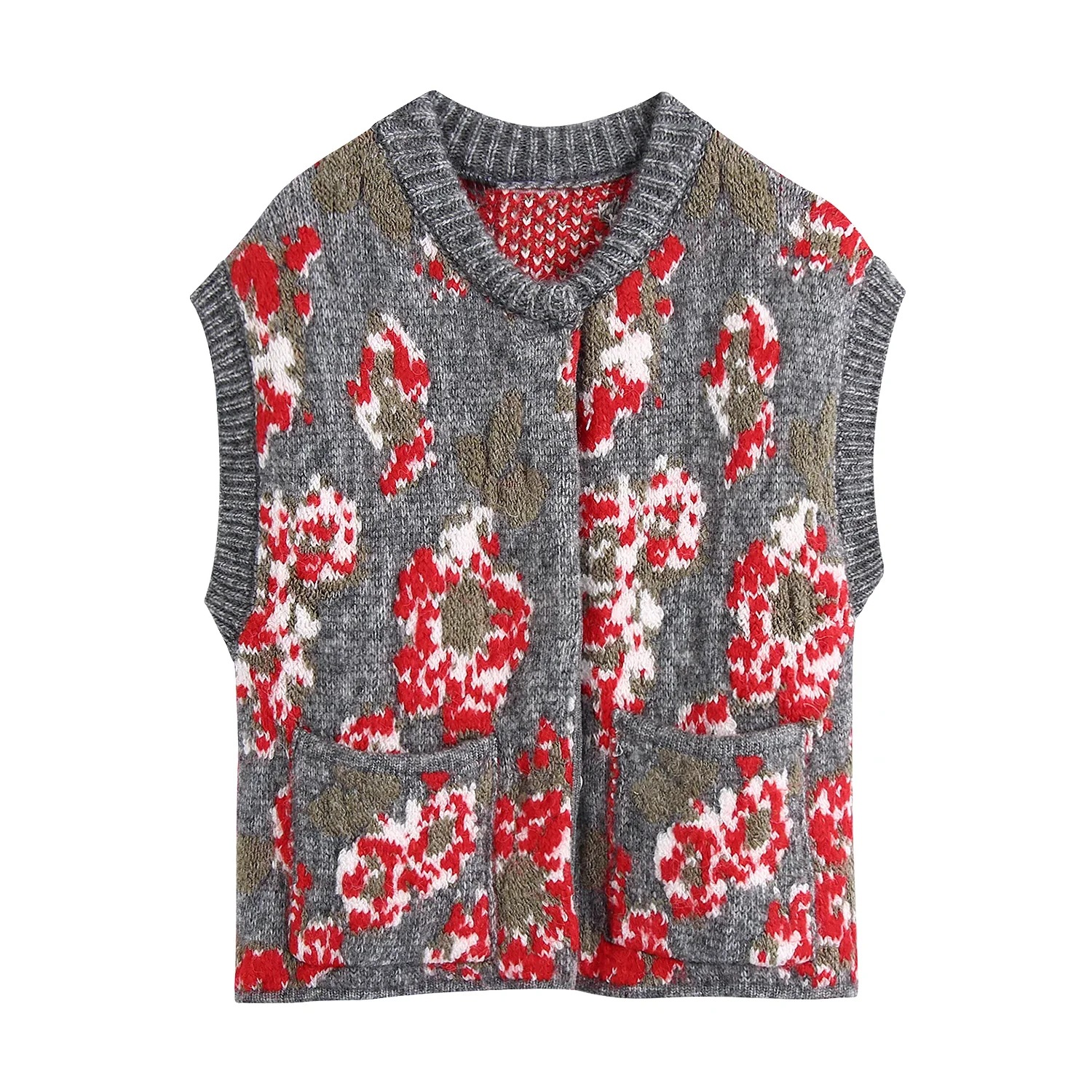 Title 1, Personalized Flower Jacquard Knitted Vest