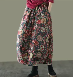 Loose Quilted Thick Cotton And Linen Flower Bud Mid-length Skirt Women - Style2-One Size - View 1