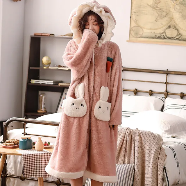 Winter Plush Thick Coral Fleece Nightgown Pink - Shop at LoveMi
