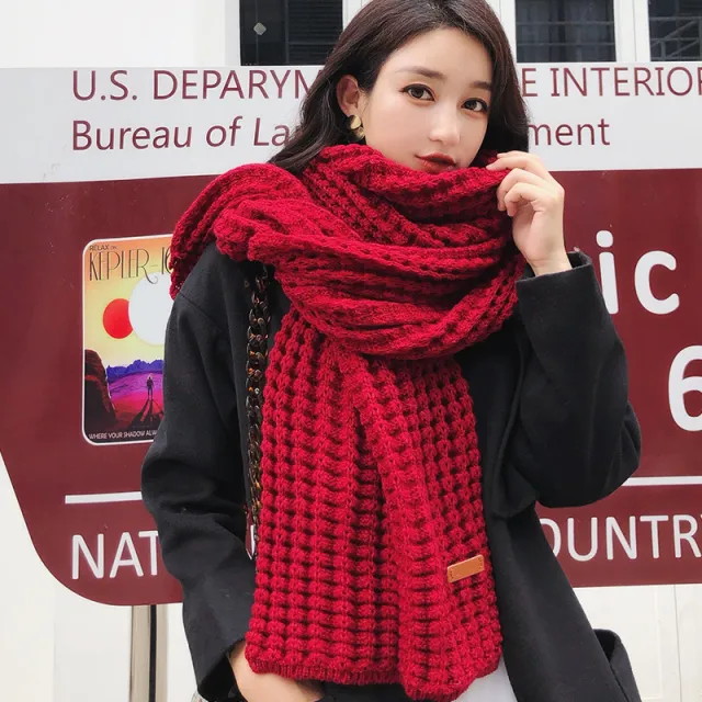Women's Simple Thick Warm Woolen Scarf Red - Shop at LoveMi