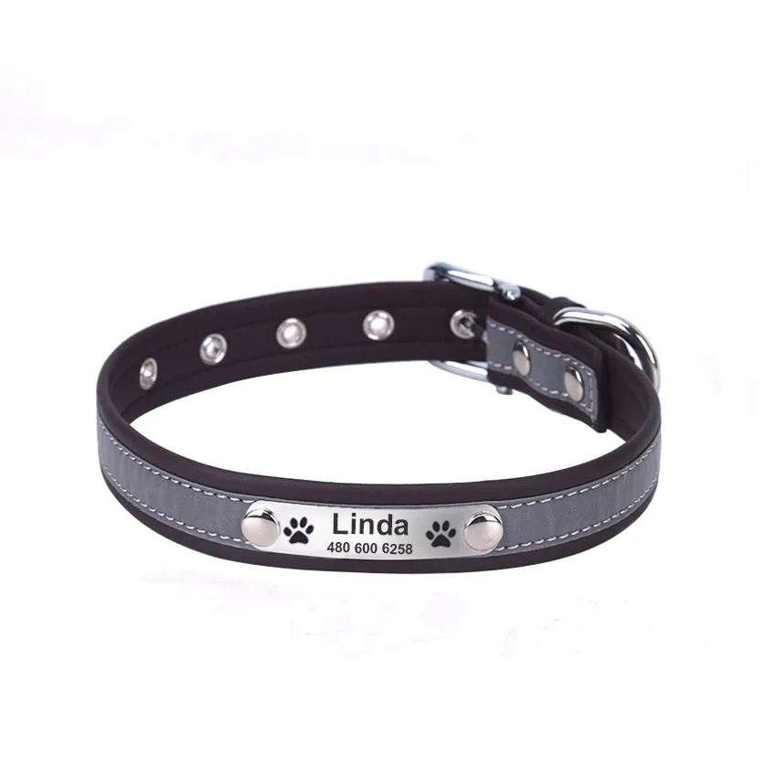 Reflective Lettering Collar Small And Medium Dog Collar Microfiber Soft Cat Collar - Brown