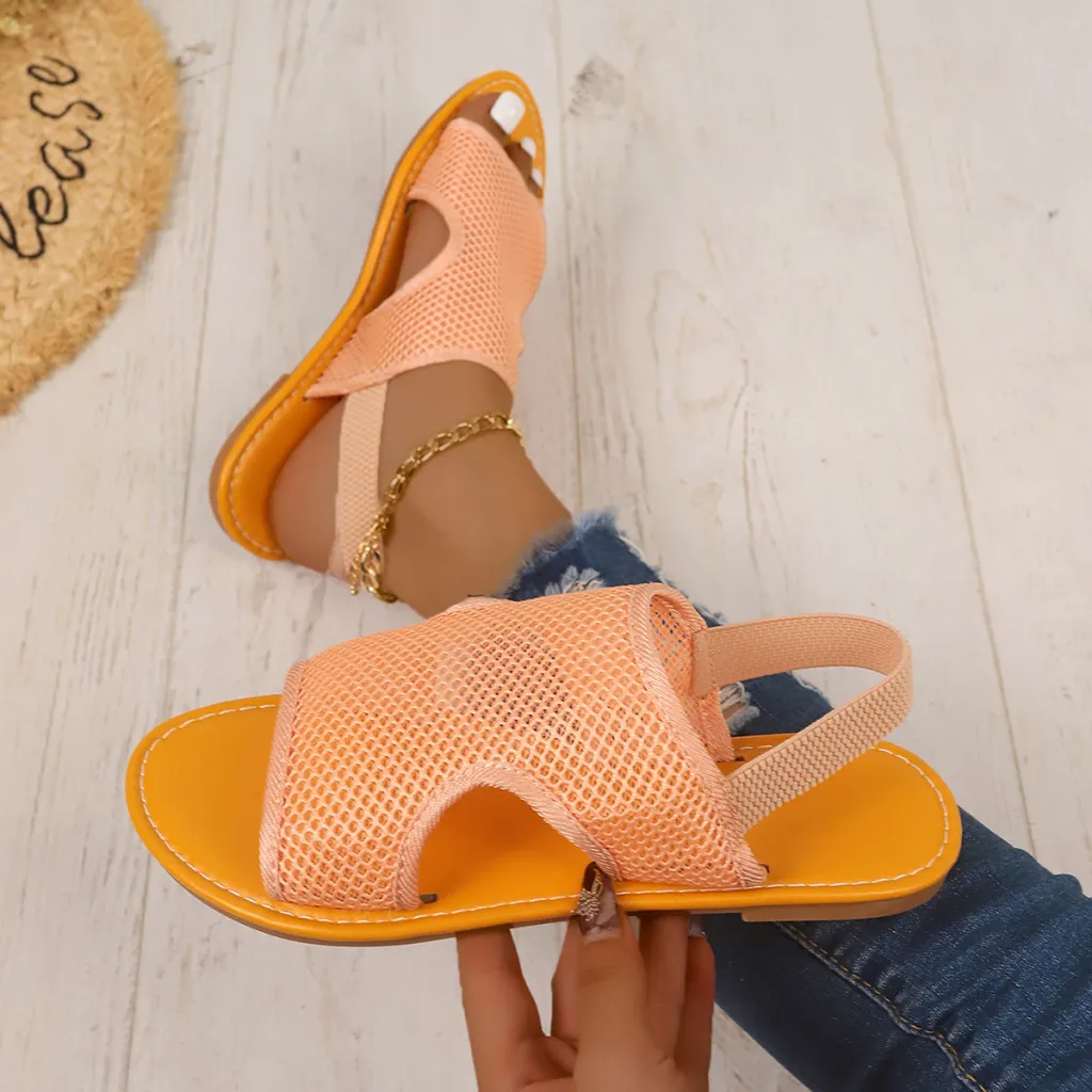 New Mesh Sandals Summer Casual Breathable Flat Shoes For Women Men Beach Shoes - Orange