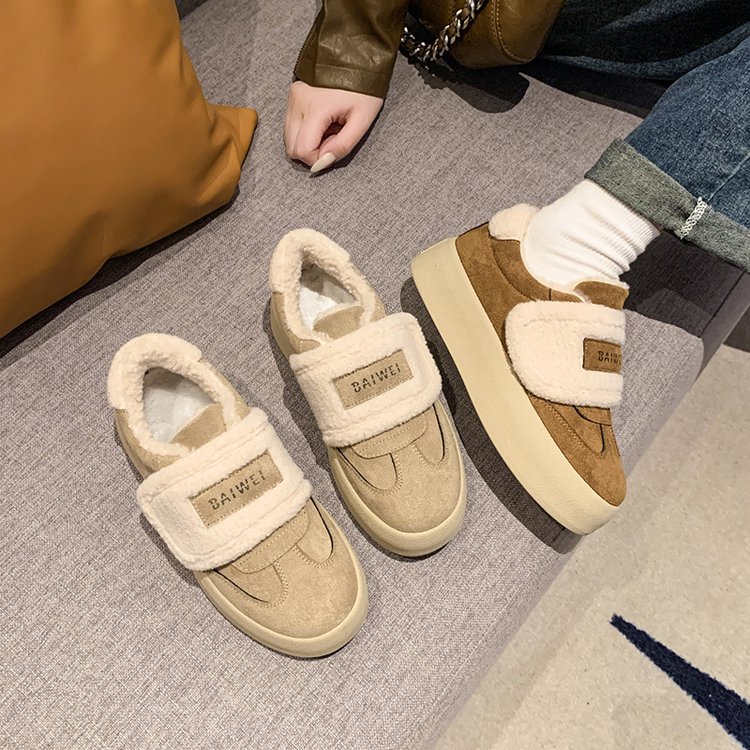 Velcro And Velvet Outer Warm Snow Boots, Thick Soled Bread Women's Short Boots, Hairy Cotton Shoes