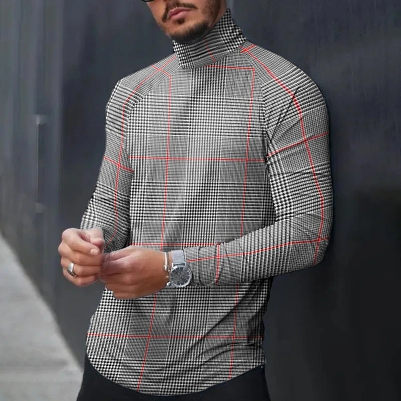 Men's Long Sleeve T-shirt With Slim Plaid