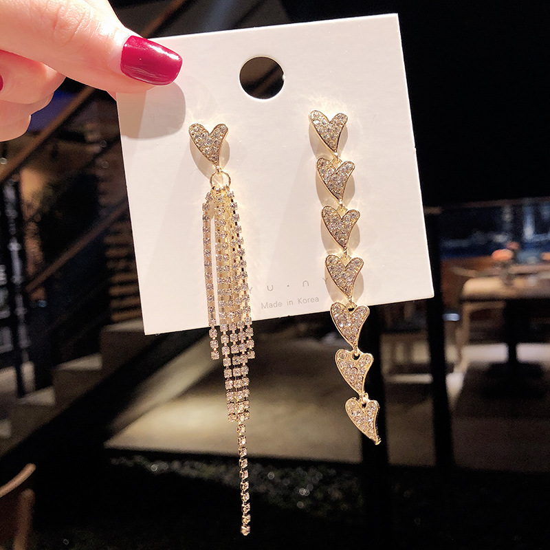 Title 5, Long Diamond Studded Tassel Earrings