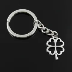 Four Leaf Plant Bag Car Key Chain - Silver - View 1