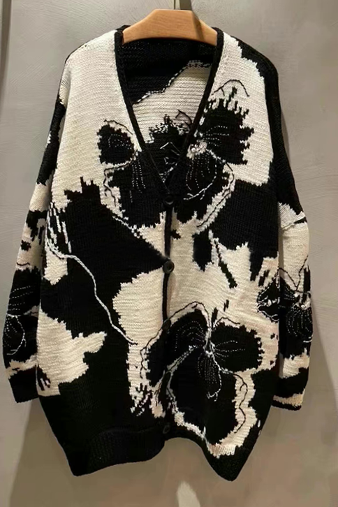 Women's Color Blocking Flower Jacquard Knitting Sweater
