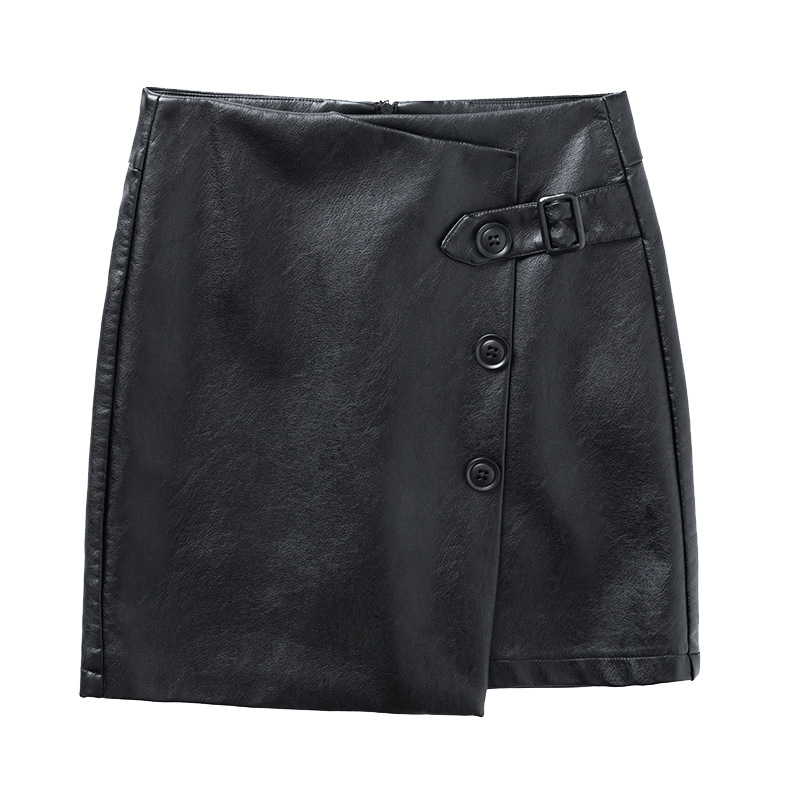 Fashion Ladies Irregular Split Hip A-line Leather Short Skirt