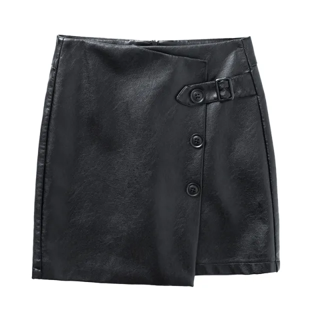 Fashion Ladies Irregular Split Hip A line Leather Short Skirt Black - Shop at LoveMi