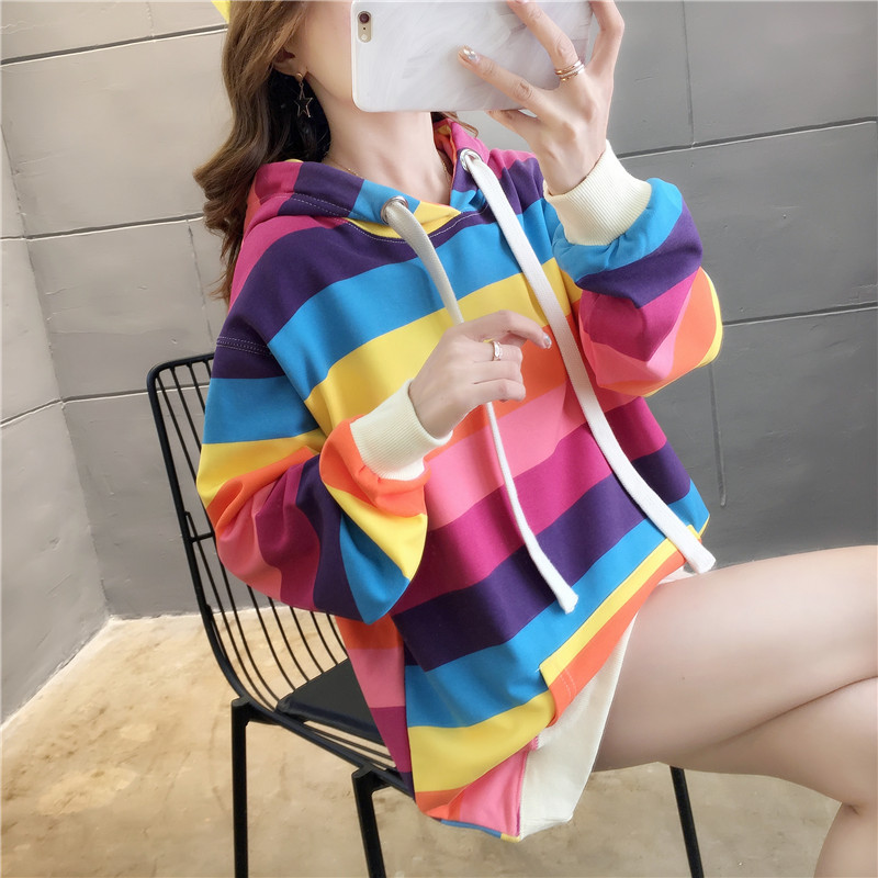 Title 3, Rainbow stripes loose hood Sweater