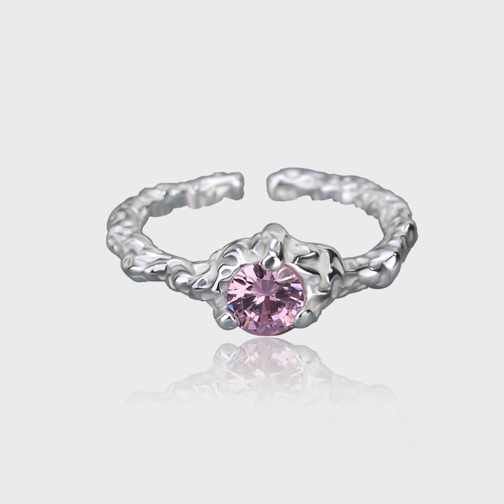 One Carat Color Separated Zircon Irregular Personality Index Finger Ring Female