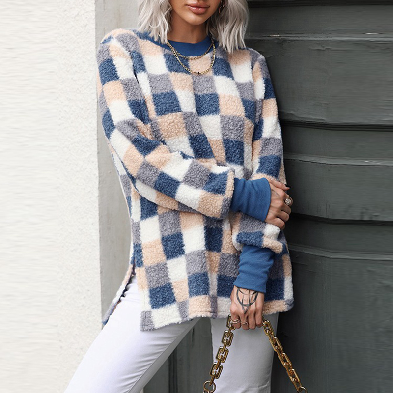 Women Retro Geometric Grid Printing Elegant Knitted