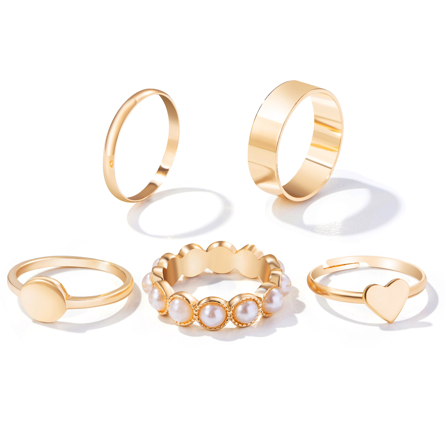 European And American Cross-border Love Peach Heart Pearl Joint Ring Ring Set Female