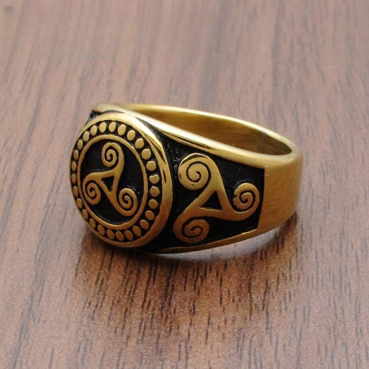 Title 5, Anillo Hombre Acero Titanio Diseño Vikingo Dora...