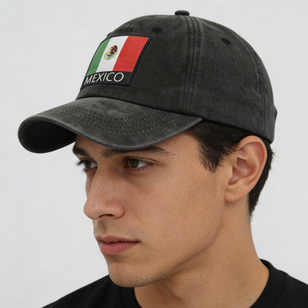 Mexican Flag Embroidered Baseball Cap – Breathable Cotton Sun Hat for Men and Women Outdoor Wear