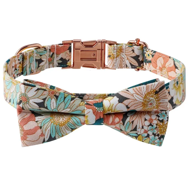 Floral Cotton Dog Collar Rose Buckle Yellow Bow - Shop at LoveMi