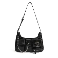 Motorcycle High-grade Style Chain Shoulder Underarm Bag Women - Black - View 1
