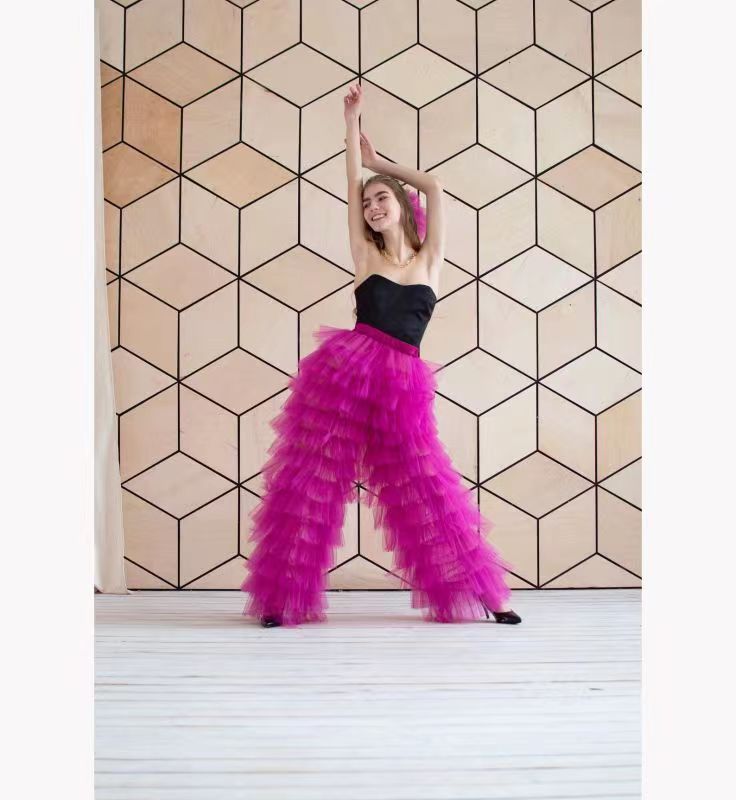 Title 3, Sweetheart Girl Mesh Splice Elastic Cake Pants