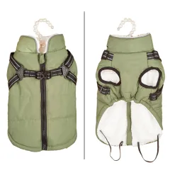 Dog Clothes Vest Cotton Coat Warm And Reflective - Bean Green - View 1
