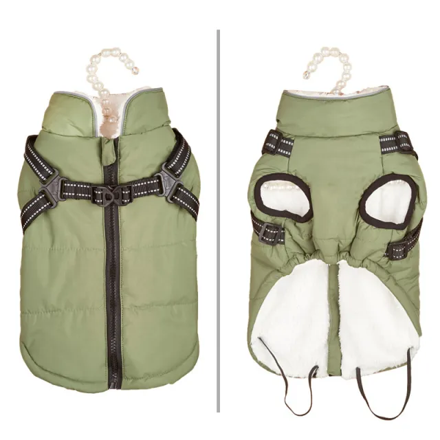 Dog Clothes Vest Cotton Coat Warm And Reflective Bean Green - Shop at LoveMi