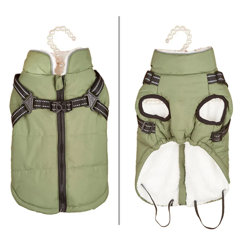 Dog Clothes Vest Cotton Coat Warm And Reflective - Bean Green