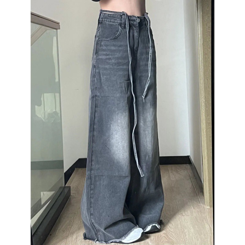 American Style Washed Retro Loose Fitting Straight Leg Jeans For Women