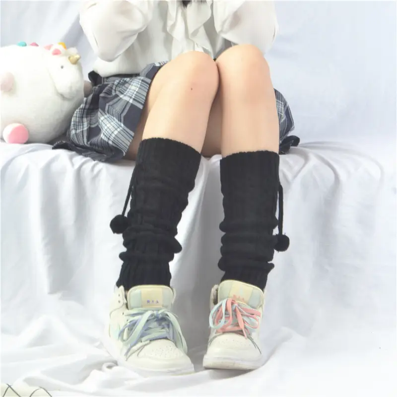 Women's Korean Style Knee Pad Fur Ball Knitted Socks