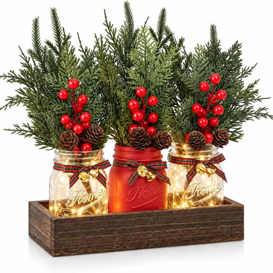 Christmas Table Decor, Winter Xmas Centerpieces For Tables