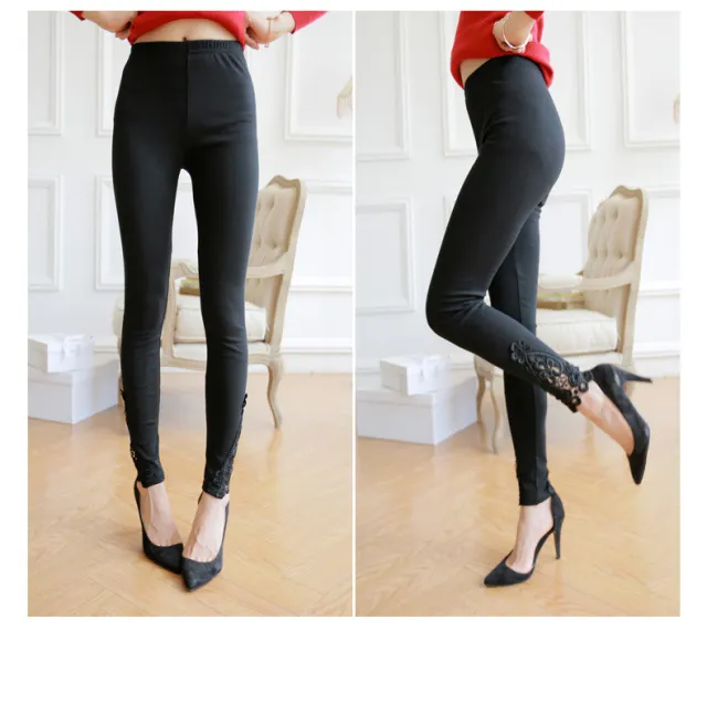 Triangular Side Lace Carving Slimming Leggings Black - Shop at LoveMi