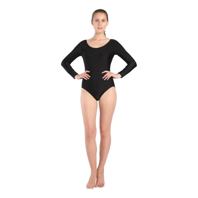 Short Long sleeved Round Neck Dance Suit Gym Suit Black - Shop at LoveMi