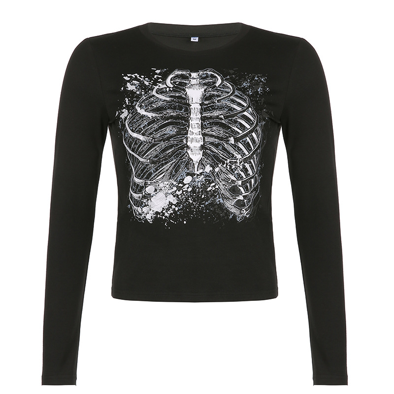 Net Red Street Hot Girl Style Retro Sternum Print Long-sleeved T-shirt