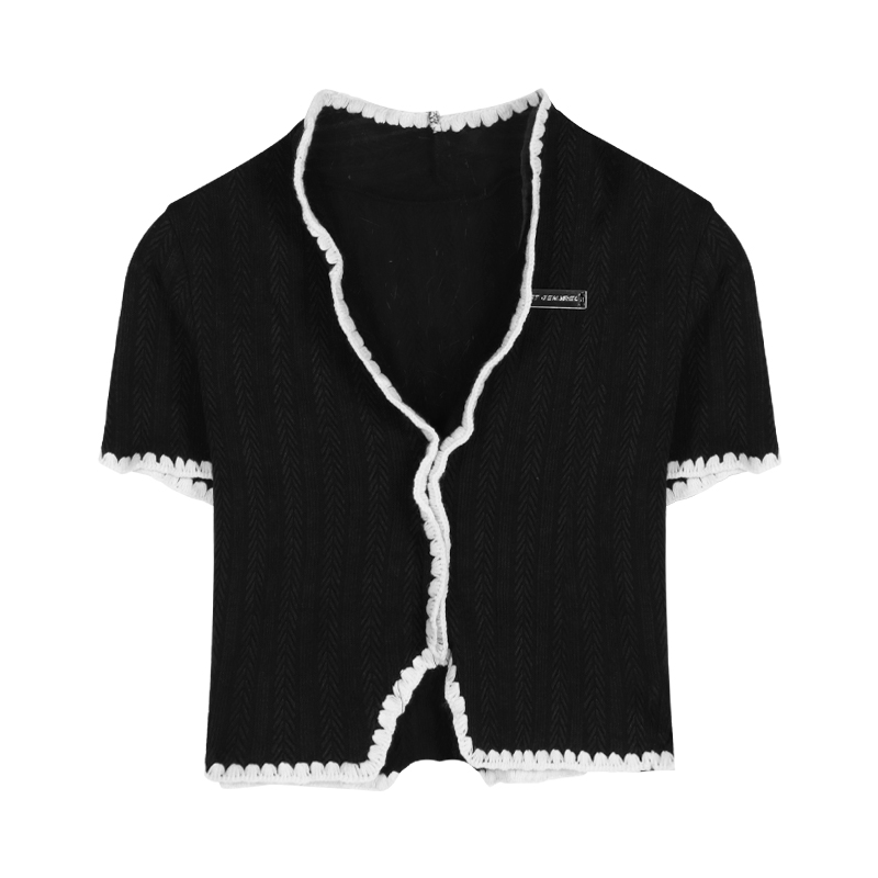 Women's Fashion Black Irregular Short Sleeve T-Shirt